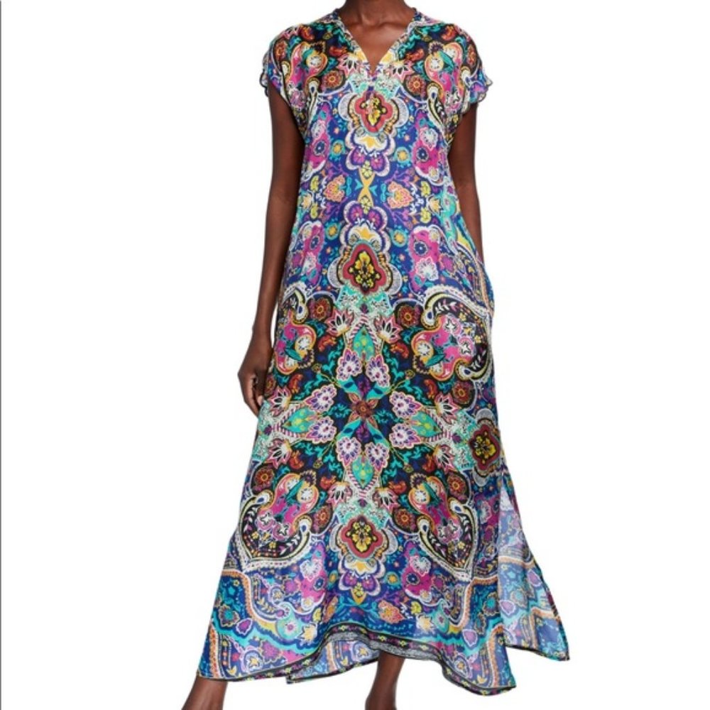 Johnny Was Multicolor Paisley Maxi Dress - Purple, Blue, Pink, Green
